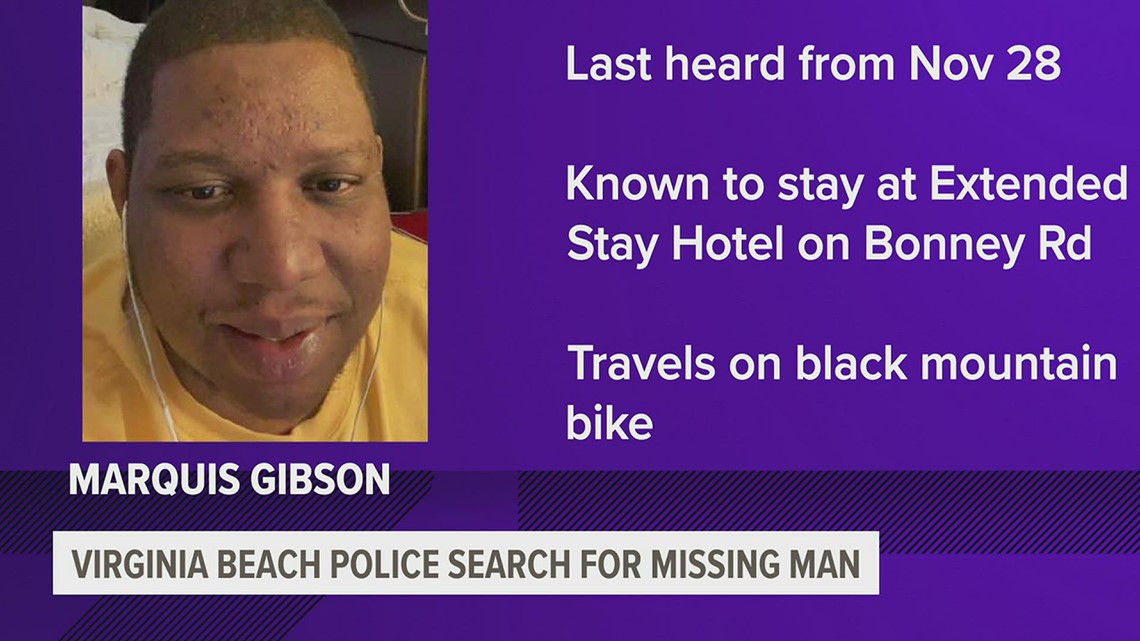 Virginia Beach police search for missing man Marquis Gibson