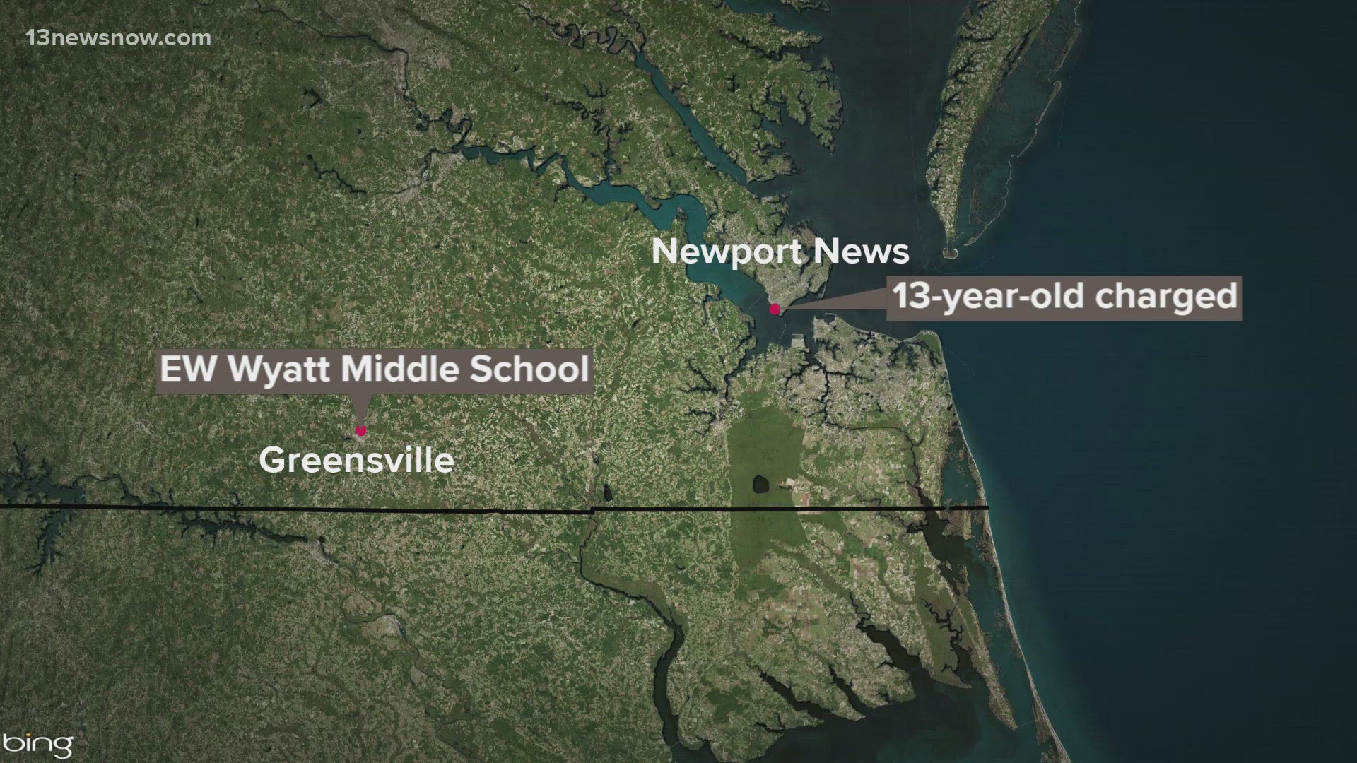 A 13-year-old from Newport News is facing six charges for allegedly making threats to a school in south-central Virginia.