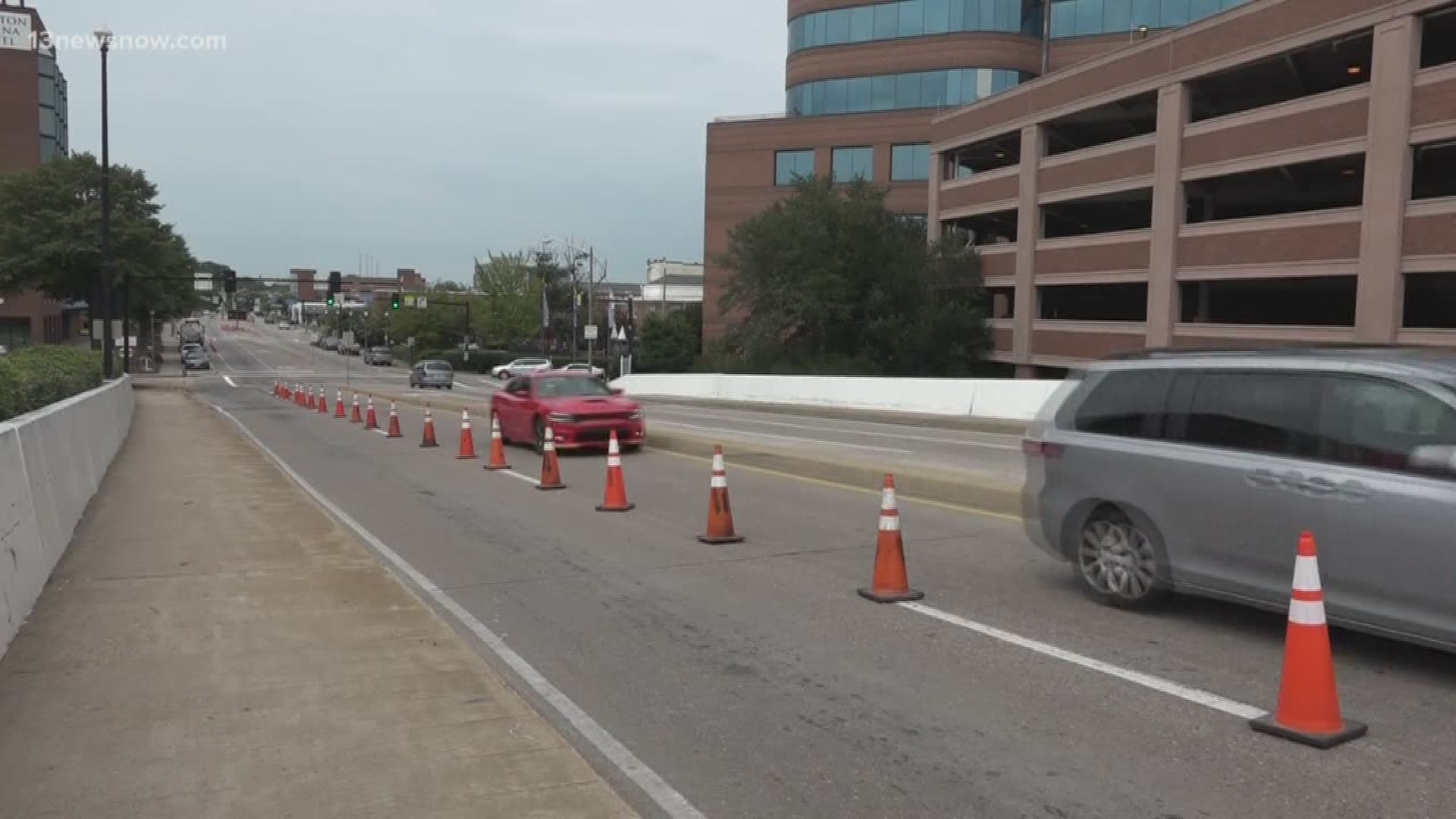 Relief might be on the way for those who use Settlers Landing Road in downtown Hampton. Currently, there are traffic cones set up to keep the lanes divided so those going to I-64 eastbound don't block traffic in both lanes.
