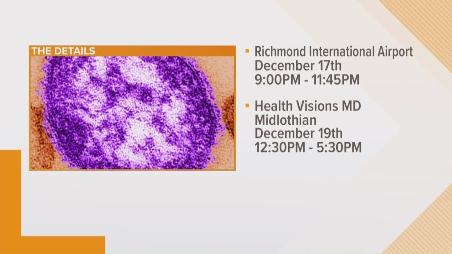 Possible measles exposure at Richmond International Airport, other location in Central Virginia.