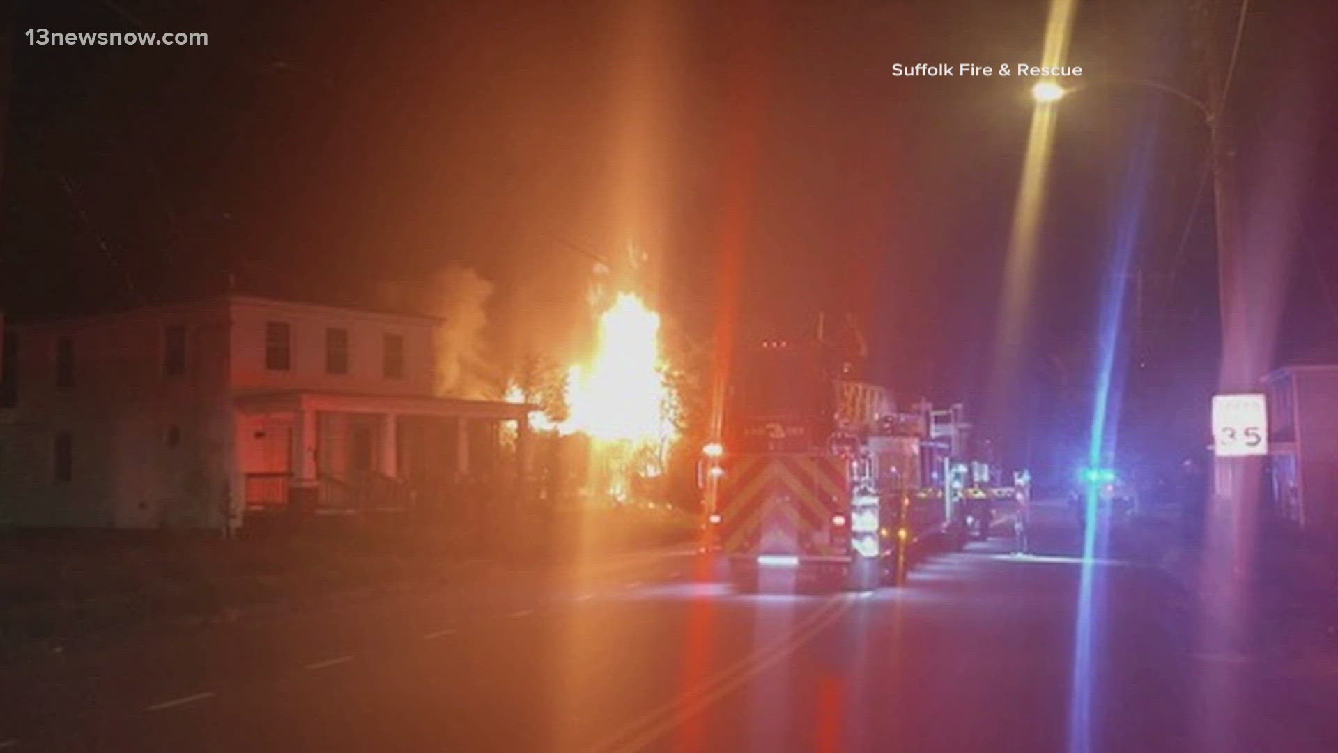 Suffolk firefighters worked to put out a fire that ripped through a home overnight.