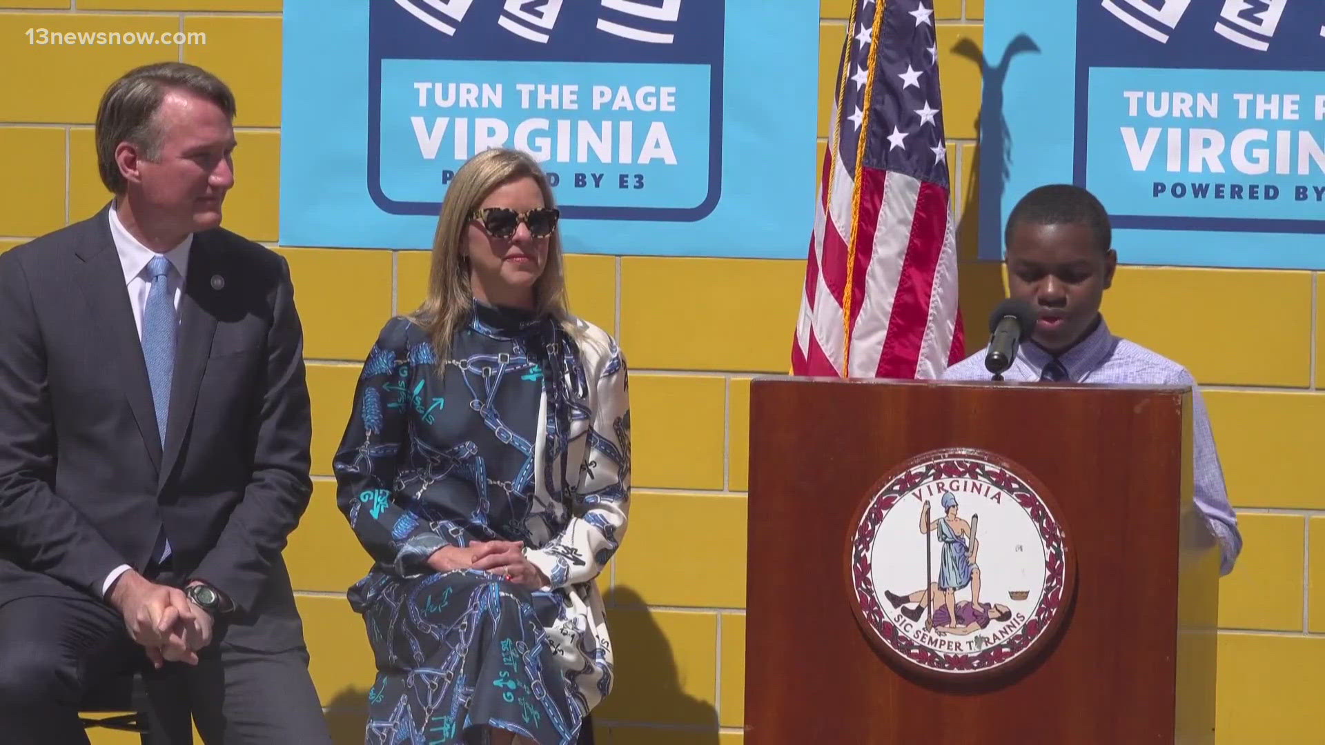 Virginia Gov. Glenn Youngkin donated a portion of his salary on Tuesday to the New E3 School as a show of his commitment to investing in Virginia schools.