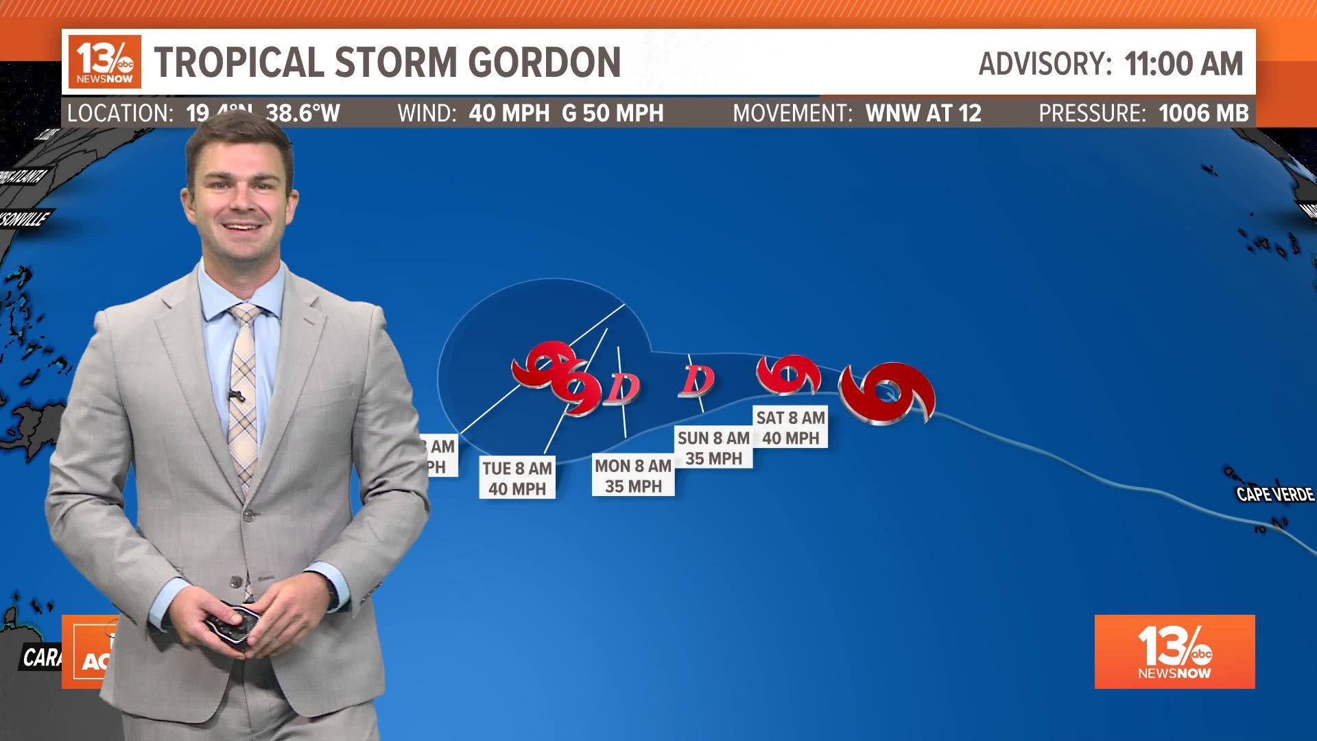 Tropical Storm Gordon becomes the 7th named system of the 2024 Atlantic Hurricane Season.