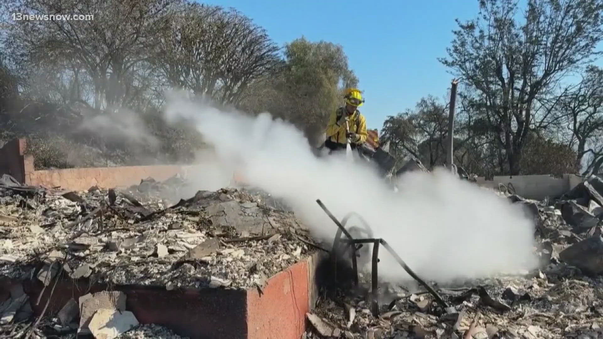 Wildfires have destroyed homes in California; in the meantime, Colorado sees snow.