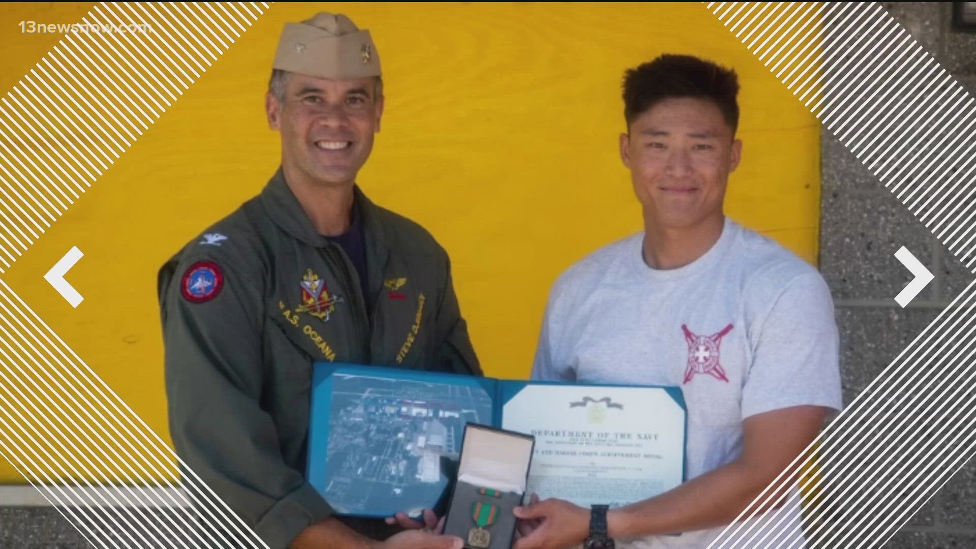 Naval Air Station Oceana presented a Navy and Marine Corps Achievement Medal to Airman Michael Yang.