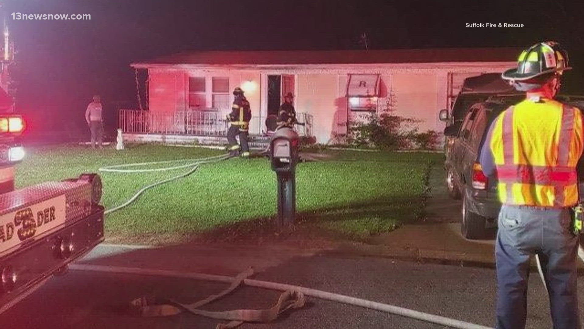 A person had to go to the hospital after a house in Suffolk caught on fire Monday night, the city's fire department wrote in a press release.