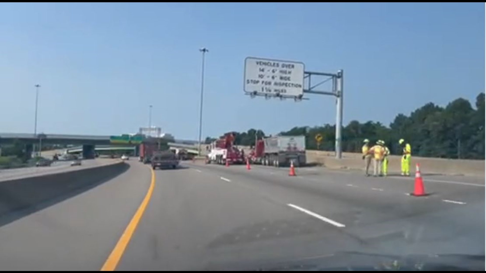A tractor-trailer crash on I-664 in Newport News is causing delays as crews clear the southbound lane.