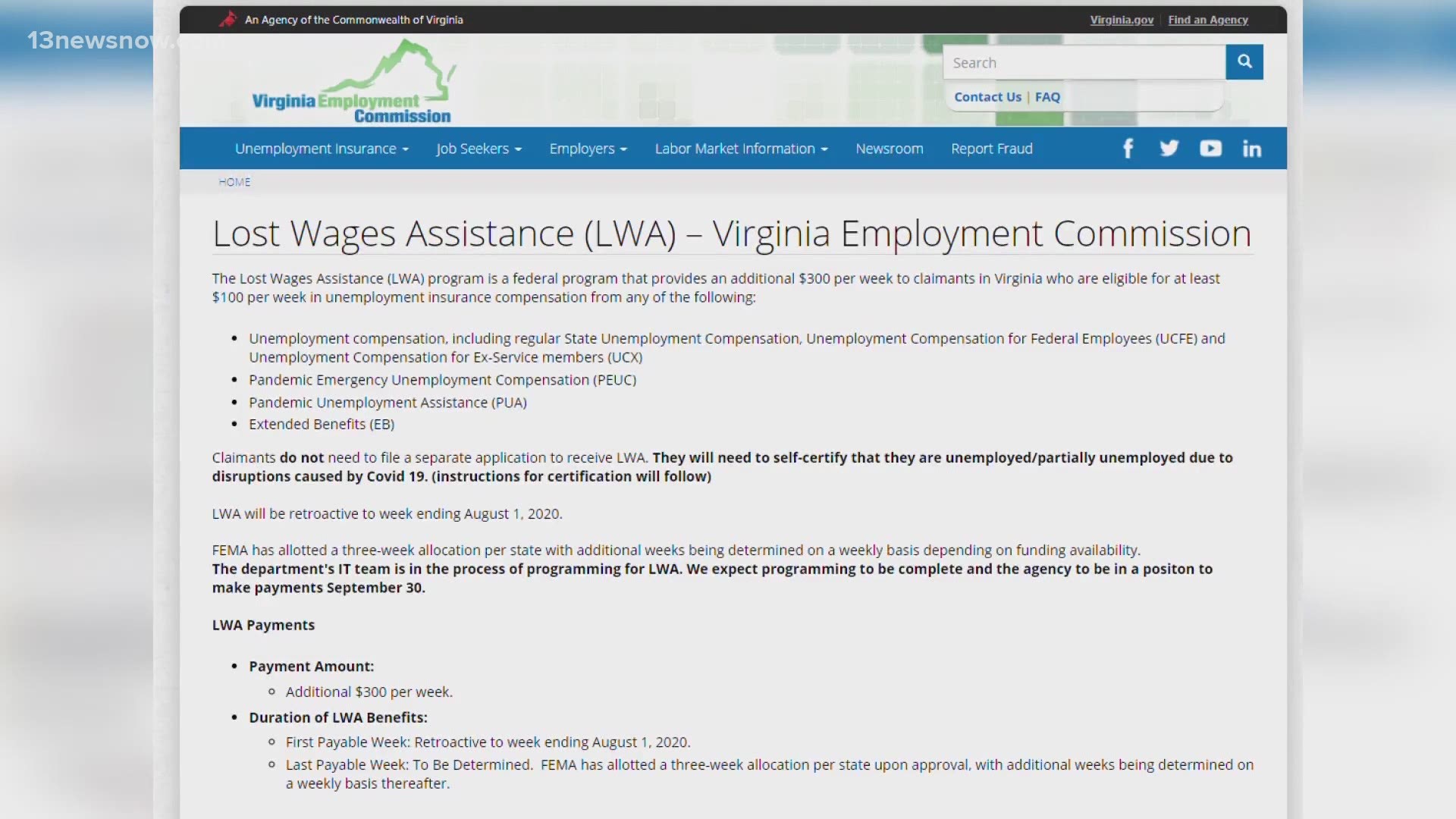 A Virginia Employment Commission said they hope to start and have some portions out sooner, but don’t know that they can.