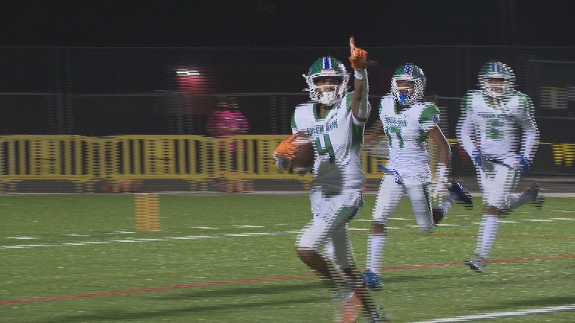 The senior defensive back had 2 interceptions, one he ran back for a score as Green Run blanked Bayside 35-0.