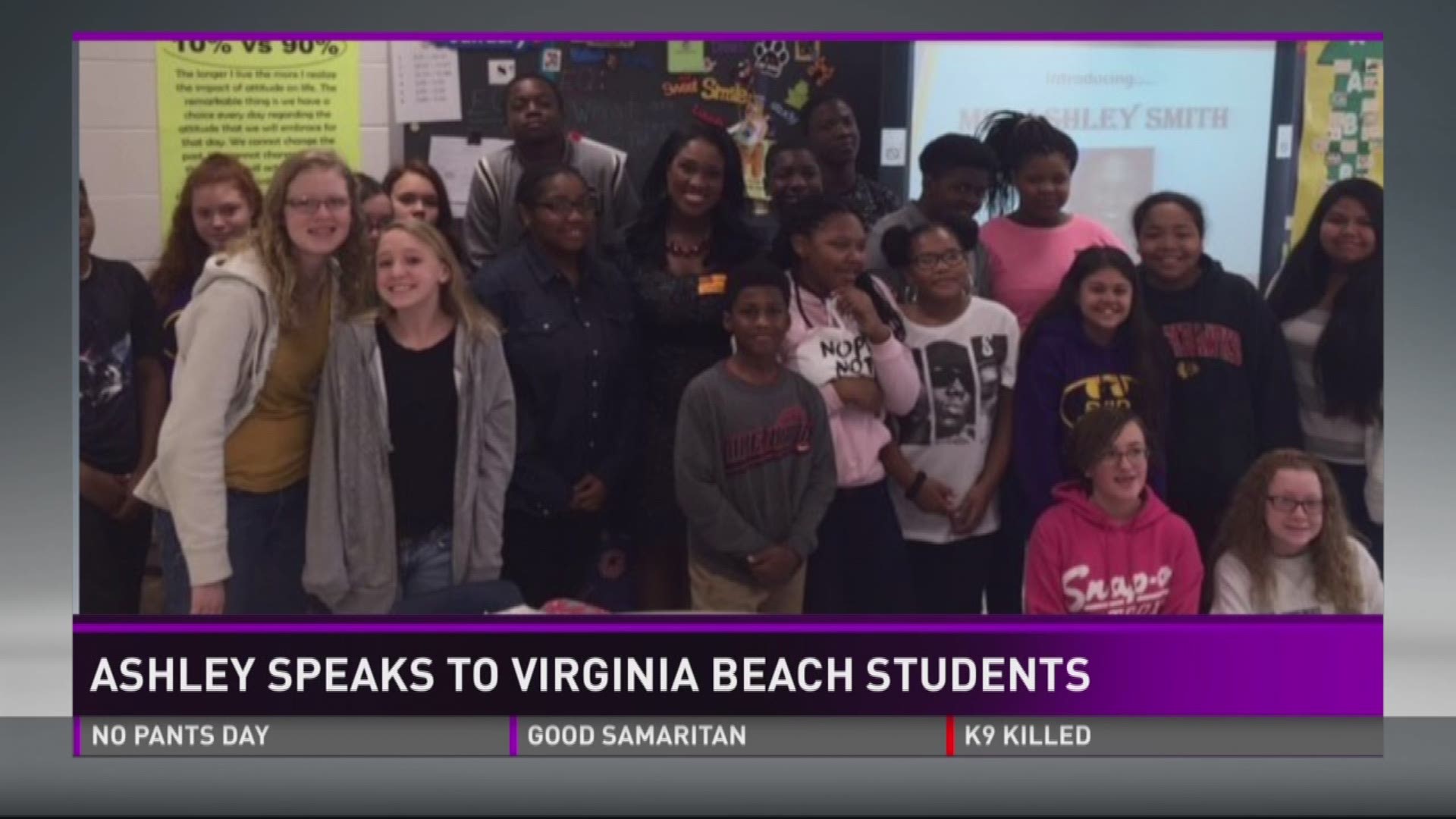 Ashley Smith visited Larkspur Middle School in Virginia Beach on Jan. 8, 2016.