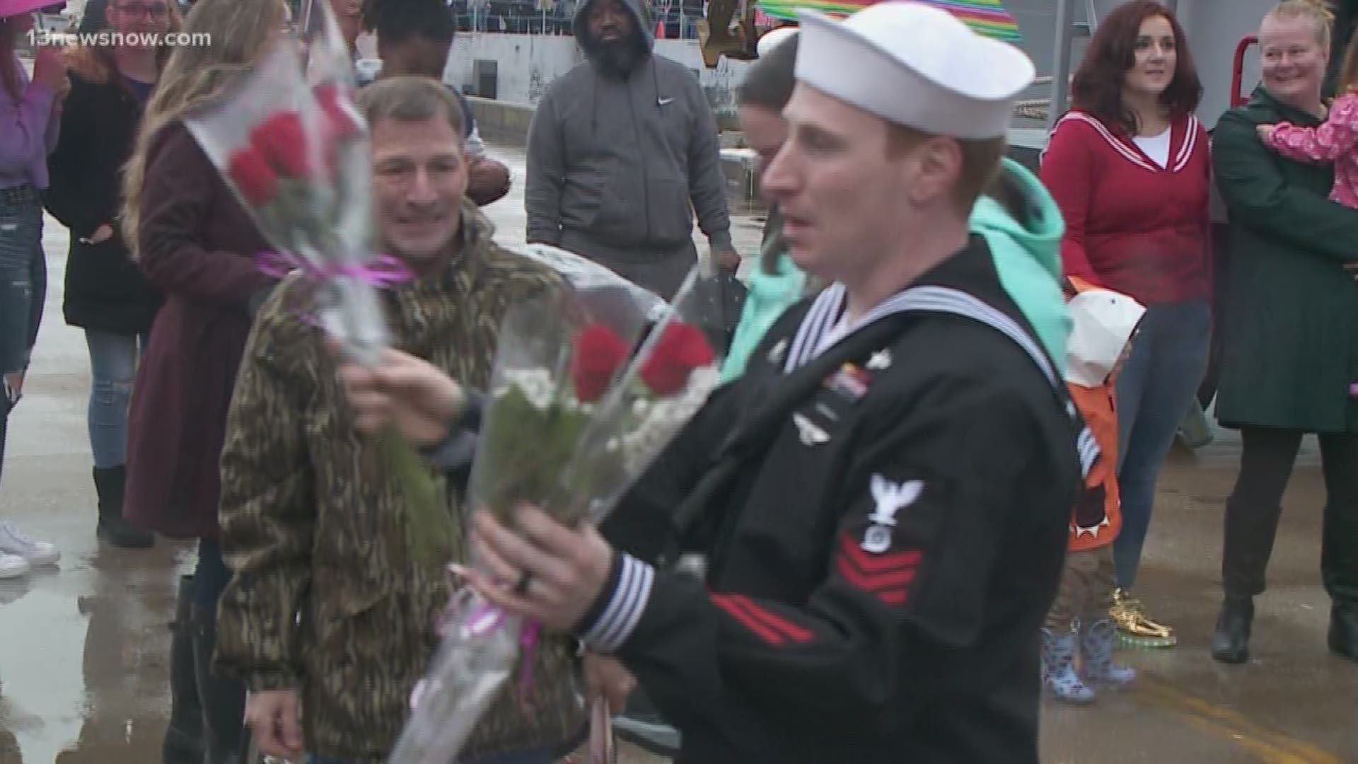 Sailors aboard the USS Leyte Gulf returned to Norfolk to a happy homecoming. 13News Now Adriana De Alba has all the details.