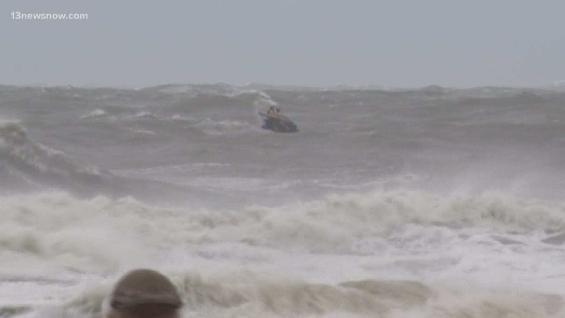 A couple people were seen taking their jet ski out into the water off Virginia Beach. Emergency officials stressed how dangerous it is to go into the water during a hurricane.