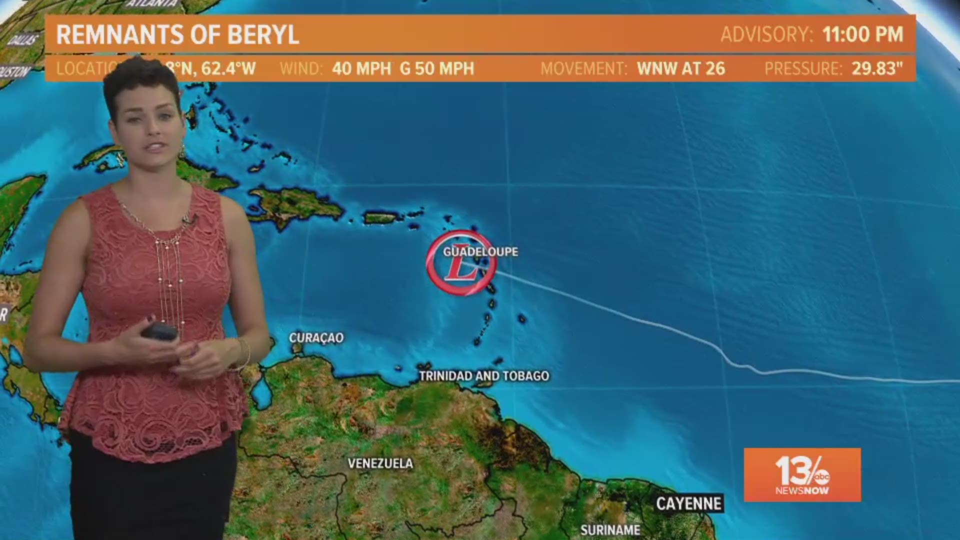 13News Now Meteorologist Crystal Harper has an update on 7/9/18 on the latest forecast and track of Tropical Storm Chris off the East Coast, as well as the remnants of what was once Hurricane Beryl in the Caribbean.