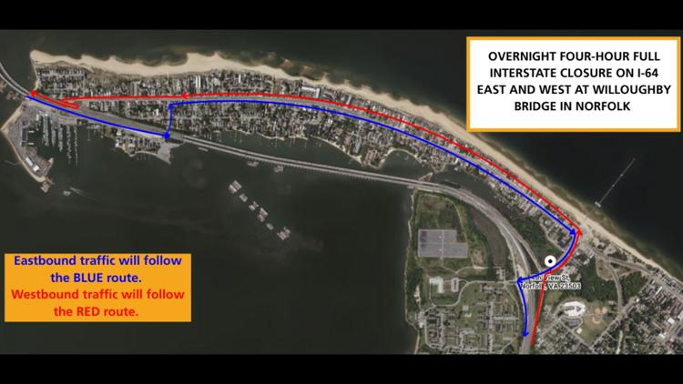 Interstate 64 in Norfolk closes early Thursday for sign