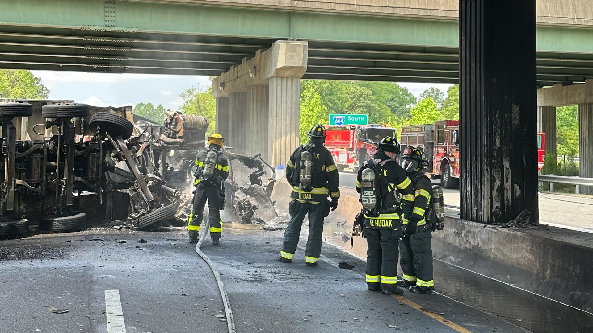 Dump truck falls from I-664 overpass, causes traffic delays in Suffolk ...