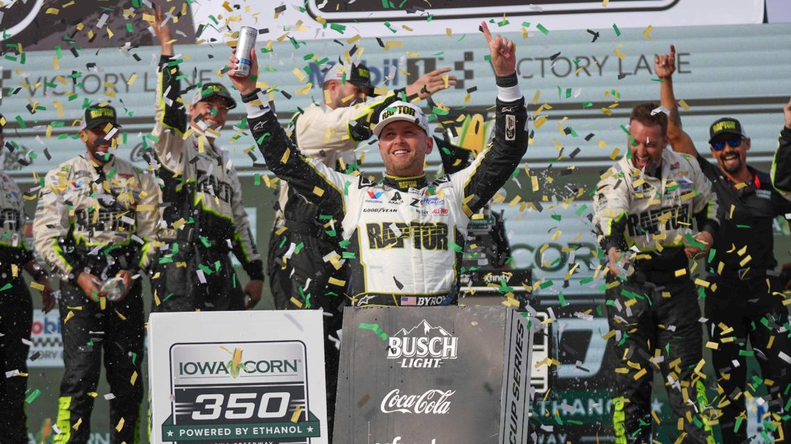 Byron has enough fuel to win NASCAR Cup race at Iowa Speedway