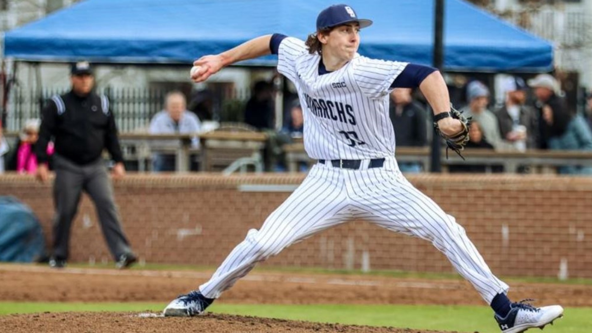 The Monarchs used strong pitching and aggressive base running to roll past George Washington on Friday.