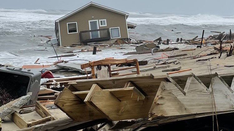 Two homes collapse into the ocean as tidal flooding impacts the Outer Banks