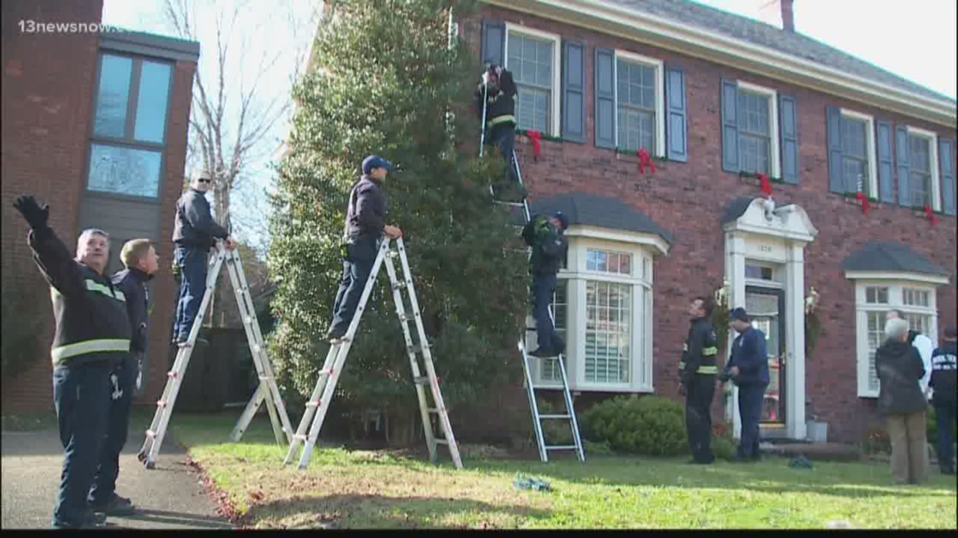 After a homeowner fell off his ladder while hanging Christmas lights, the firefighters who responded to the scene returned to finish the job.